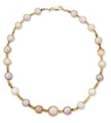 A CULTURED PEARL AND SPHENE BEAD NECKLACE