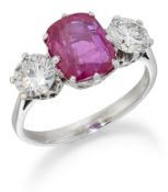 A BURMA RUBY AND DIAMOND RING