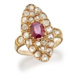 A RUBY AND DIAMOND NAVETTE RING