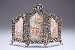 A VIENNESE SILVER AND ENAMEL TRIPTYCH TABLE SCREEN