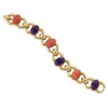 CARTIER: AN 18 CARAT GOLD AMETHYST AND CORAL BRACELET, c.1970s