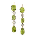 A PAIR OF PERIDOT AND DIAMOND PENDANT EARRINGS