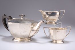 AN ELIZABETH II SILVER THREE PIECE TEA SERVICE