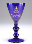 A BRISTOL BLUE GLASS WINE GOBLET, with double knopped stem. 17cm high Provenance: The Chris Crabtree