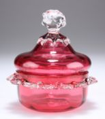 A VICTORIAN CRANBERRY GLASS LIDDED TRINKET DISH