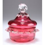 A VICTORIAN CRANBERRY GLASS LIDDED TRINKET DISH