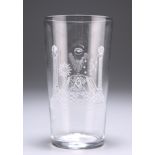 A MASONIC BEAKER, 20TH CENTURY, the tapering cylindrical glass with Masonic symbols to the front.