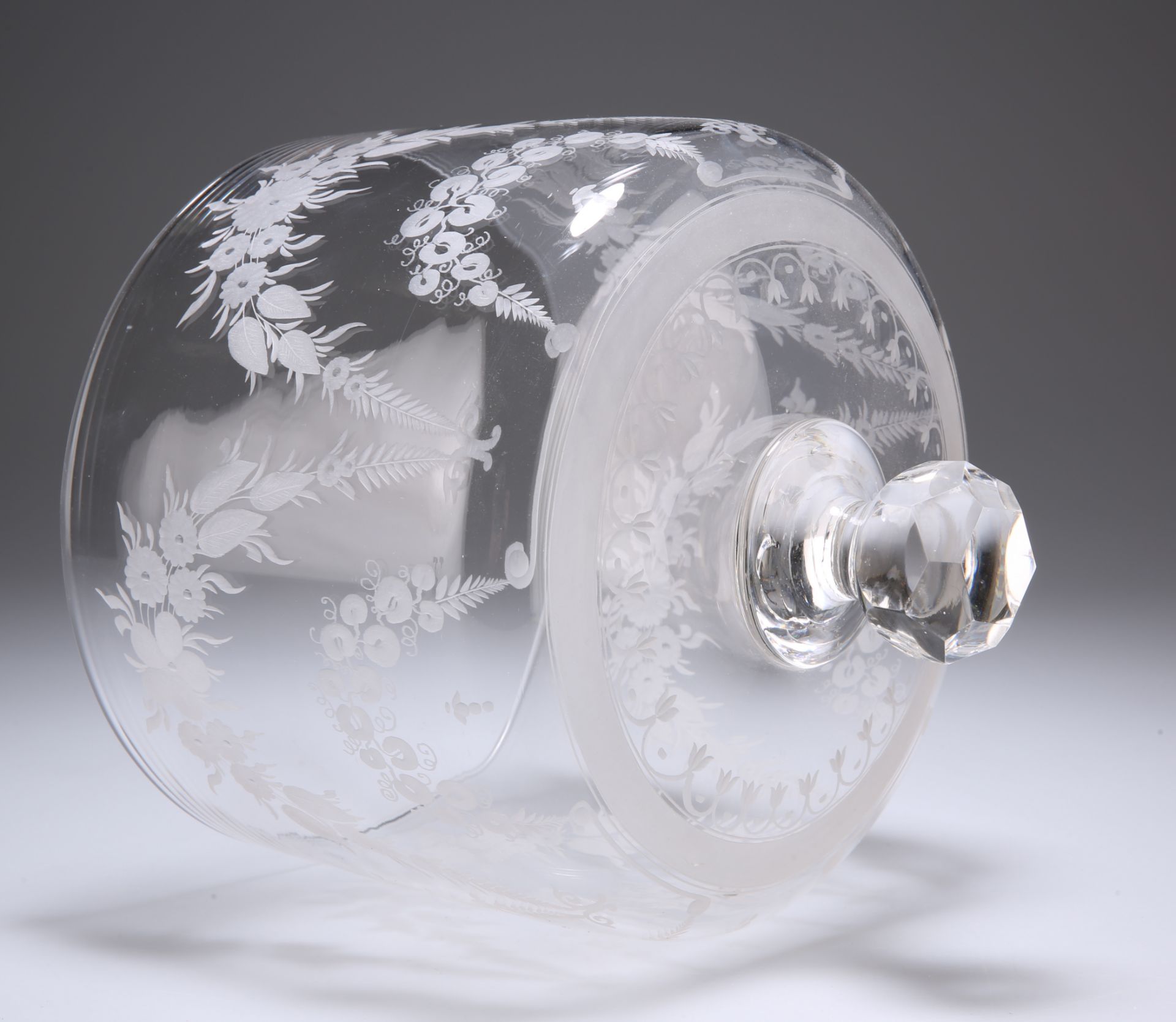 A BACCARAT GLASS CHEESE COVER, the dome etched with floral garlands, the top etched with a band of - Image 2 of 2