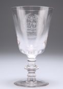 A GLASS GOBLET, the bucket bowl engraved with the arms of the Worshipful Company of Glass Sellers,