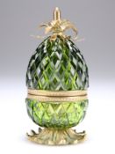AN ART NOUVEAU FRENCH GLASS AND BRASS PINEAPPLE FORM BOX,