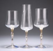 THREE CENEDESE PROTOTYPE WINE GLASSES, with gilded stems, labelled. Tallest 21.5cm high