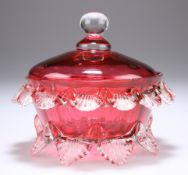 A VICTORIAN CRANBERRY GLASS LIDDED TRINKET DISH