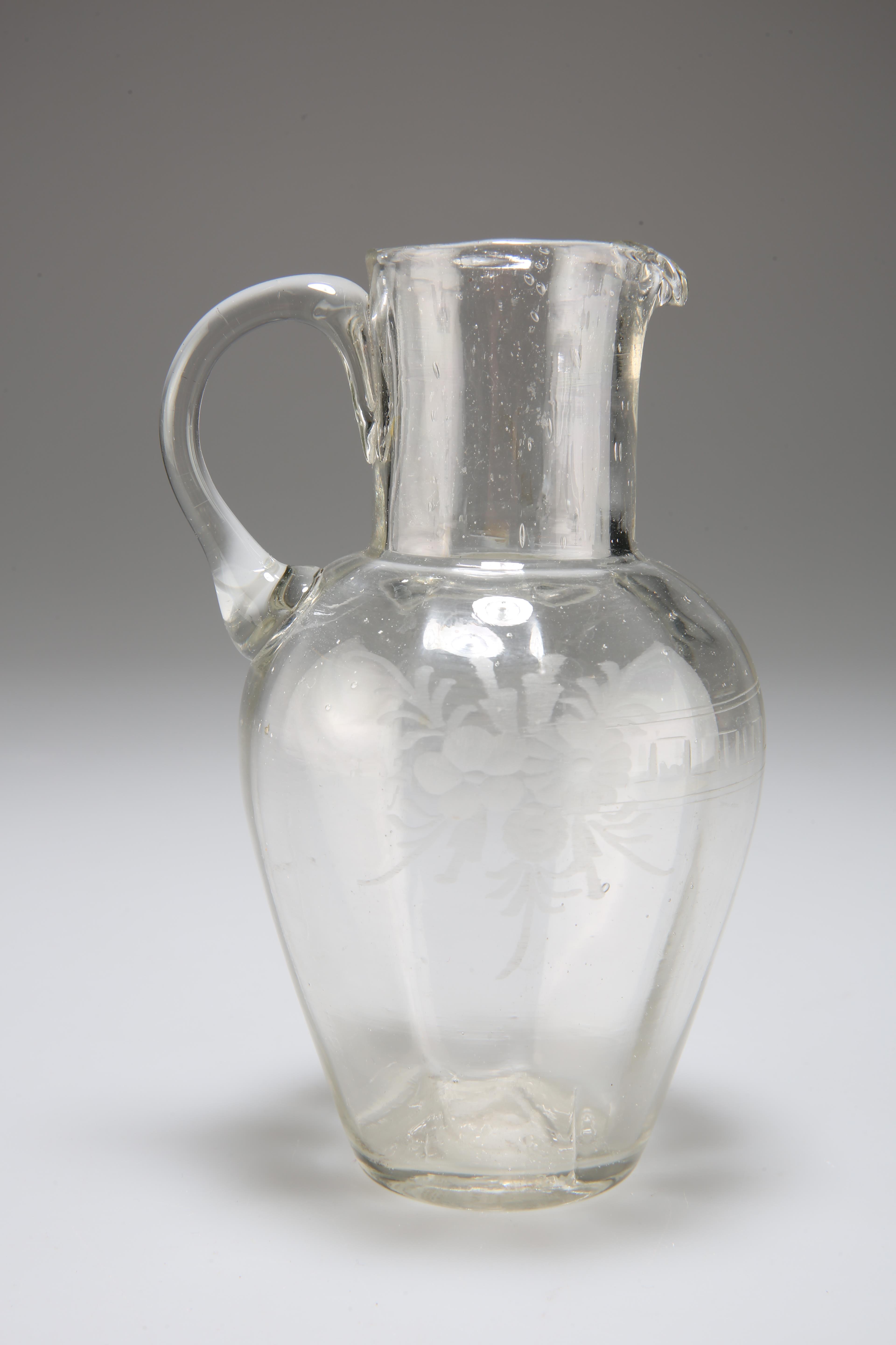 A RARE SHAPED ENGLISH GLASS SPIRIT JUG, CIRCA 1830