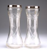 A PAIR OF EDWARDIAN SILVER-RIMMED CUT-GLASS VASES, by Henry Hobson & Sons, London 1928, cut with