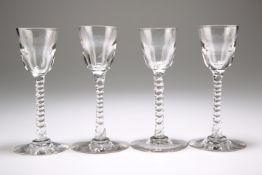 A SET OF FOUR LATE 19TH CENTURY DUTCH GIN OR LIQUEUR GLASSES, CIRCA 1895