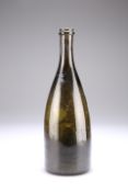 A MID-19TH CENTURY GREEN GLASS WINE BOTTLE, with partially fluted neck and unusually deep kick-in