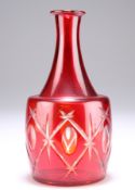 A RUBY GLASS DECANTER OR CARAFE