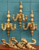 A SET OF SIX 19TH CENTURY GILTWOOD TWO-LIGHT WALL SCONCES
