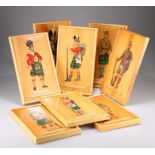 EIGHT HAND PAINTED IMAGES ON WOODEN PANELS OF SOLDIERS OF THE GORDON HIGHLANDERS