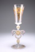 A LARGE VENETIAN GLASS CHAMPAGNE GOBLET,