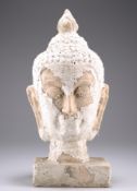 A THAI WHITE GLAZED TERRACOTTA HEAD OF BUDDHA, SUKOTHAI