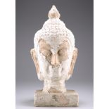 A THAI WHITE GLAZED TERRACOTTA HEAD OF BUDDHA, SUKOTHAI