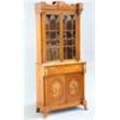 AN EDWARDIAN PAINTED SATINWOOD SECRETAIRE BOOKCASE