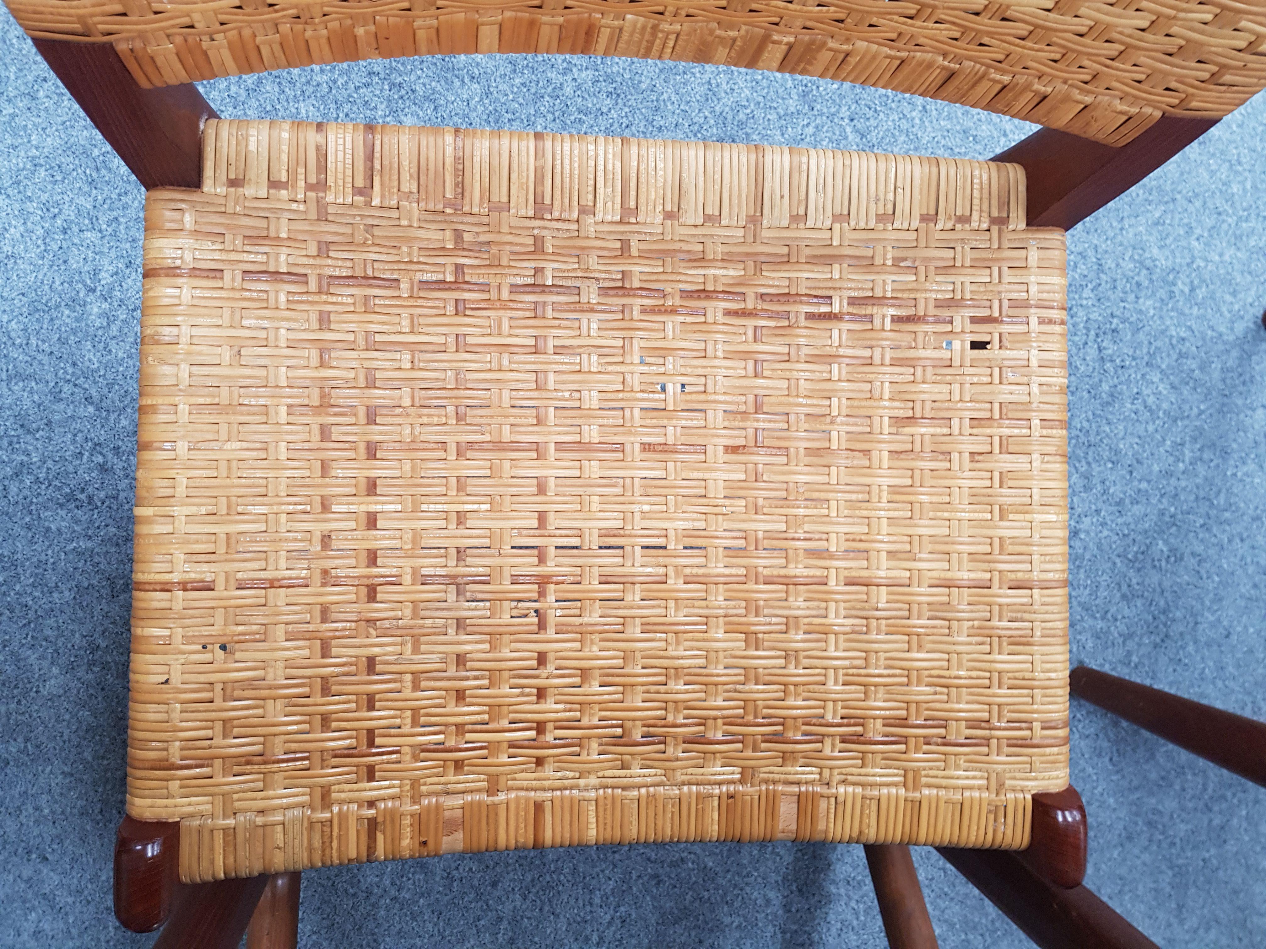 HANS J. WEGNER A SET OF SIX CARL HANSON AND SON DANISH TEAK AND RATTAN DINING CHAIRS - Image 7 of 8