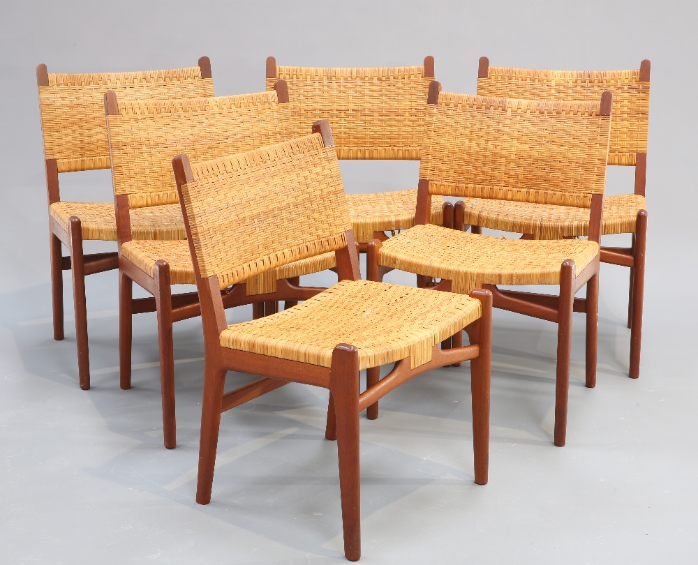 HANS J. WEGNER A SET OF SIX CARL HANSON AND SON DANISH TEAK AND RATTAN DINING CHAIRS - Image 2 of 8