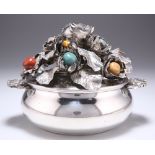 A MODERNIST ITALIAN SILVER AND HARDSTONE BOWL AND COVER