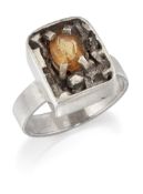 NORMAN CHERRY - A SCOTTISH MID-CENTURY MODERNIST SILVER CITRINE RING