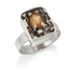 NORMAN CHERRY - A SCOTTISH MID-CENTURY MODERNIST SILVER CITRINE RING