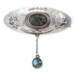 ATTRIBUTED TO MURRLE BENNETT & CO - A JUGENDSTIL SILVER TURQUOISE BROOCH