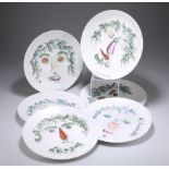 PIERO FORNASETTI, A SET OF SIX PORCELAIN ARCIMBOLDESCA PLATES