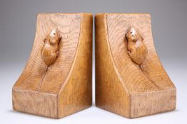 A PAIR OF MOUSEMAN OAK BOOKENDS