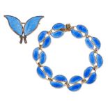 WILLY WINNAESS FOR DAVID ANDERSEN – A NORWEGIAN SILVER-GILT AND BLUE ENAMEL LEAF BRACELET AND BROOCH