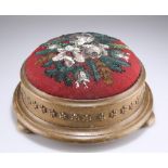 A VICTORIAN GILTWOOD AND BEADWORK FOOTSTOOL