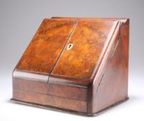 A VICTORIAN BURR WALNUT SLANT-FRONT STATIONERY BOX