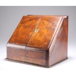 A VICTORIAN BURR WALNUT SLANT-FRONT STATIONERY BOX