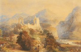 ENGLISH SCHOOL (19TH CENTURY), FIGURES AND RUINS IN A LANDSCAPE