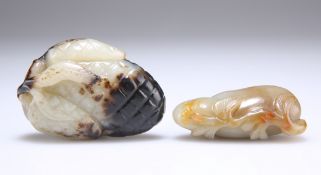 TWO CHINESE JADE FRUIT CARVINGS