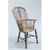 AN ELM AND OAK HIGH-BACK WINDSOR ARMCHAIR