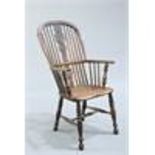 AN ELM AND OAK HIGH-BACK WINDSOR ARMCHAIR