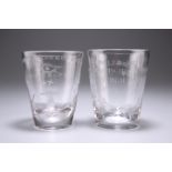 TWO ENGRAVED GLASS TUMBLERS, CIRCA 1820s