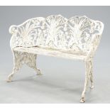 A WHITE PAINTED METAL GARDEN BENCH