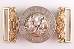 AN OFFICERS' PATTERN GILT AND SILVER PLATE WAIST BELT CLASP OF THE ROYAL NORTH BRITISH FUSILIERS