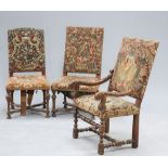 A GROUP OF THREE 17TH CENTURY STYLE WALNUT AND NEEDLEWORK UPHOLSTERED CHAIRS