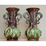 A LARGE PAIR OF PORTUGUESE MAJOLICA VASES, BY MANUEL MAFRA