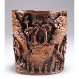 A CHINESE CARVED BAMBOO BRUSH POT