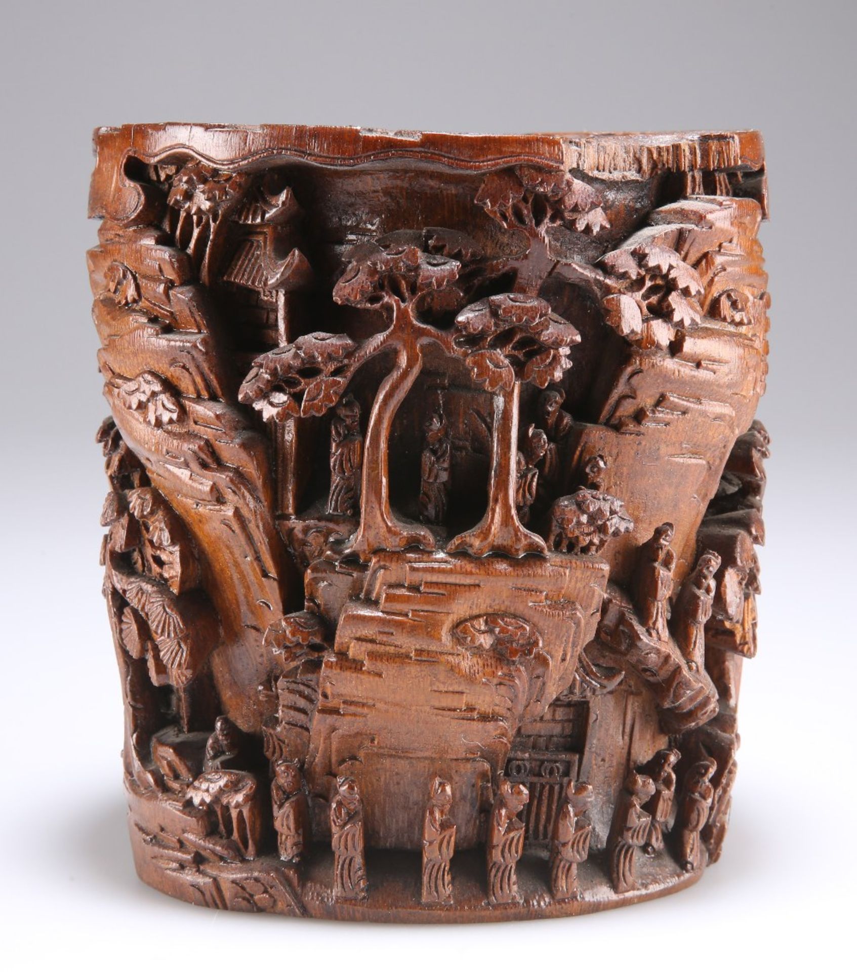 A CHINESE CARVED BAMBOO BRUSH POT